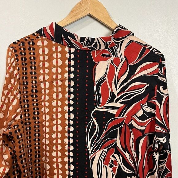 Soft Surrounding Womens Top SILK Blouse Size Large Long Sleeve Red Black Cream - Picture 4 of 6
